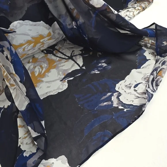 LAURA Women's Semi Sheer Blouse Top Blue Large White Floral Print Flowy Size XL - Picture 12 of 15